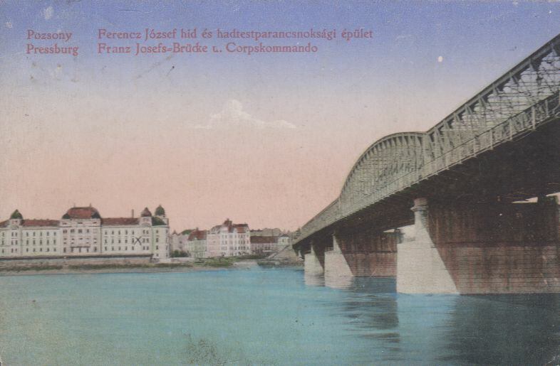  - Pozsony - Ferencz József híd és hadtestparancsnoksági épület (képeslap), Leipzig 0 antikvár könyv