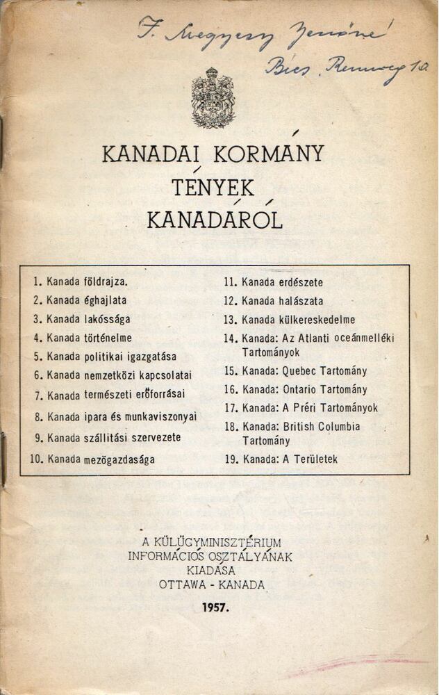  - Tények Kanadáról, Ottawa, Ontario 1957 antikvár könyv