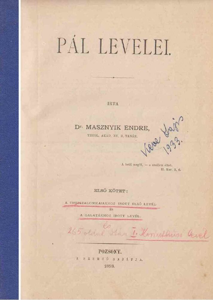 dr. Masznyik Endre - Pál levelei