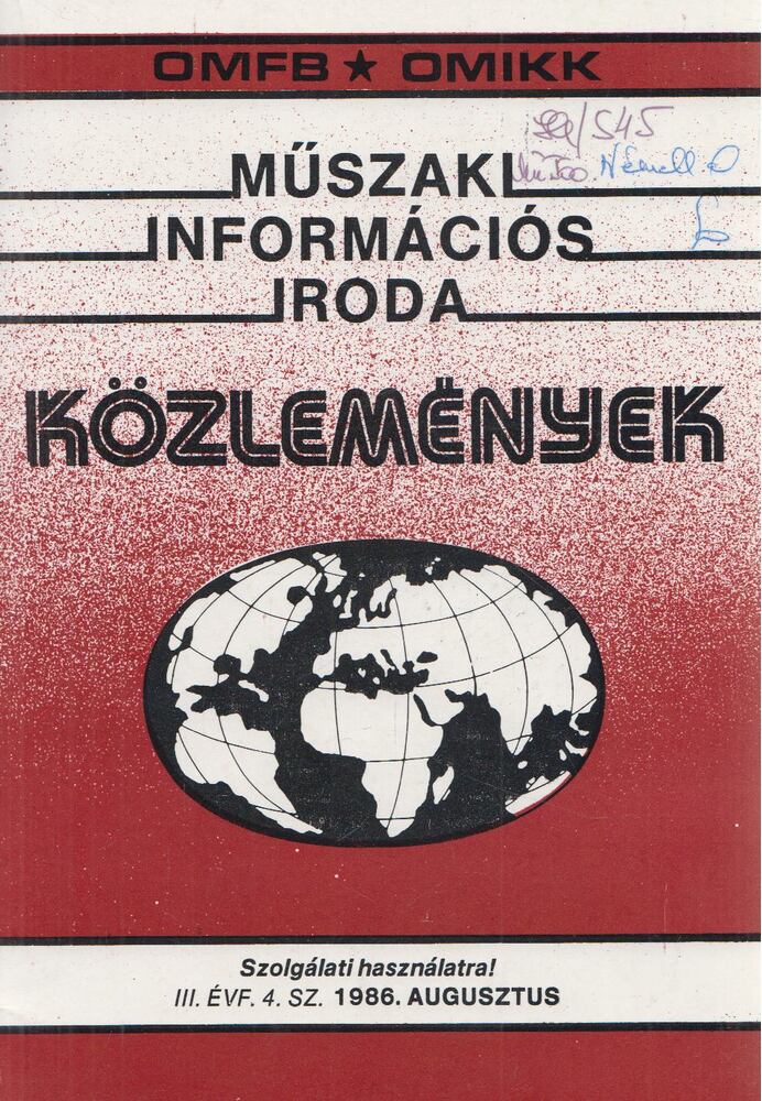  - Műszaki Információs Iroda Közlemények 1986. augusztus, Budapest 1986 antikvár könyv