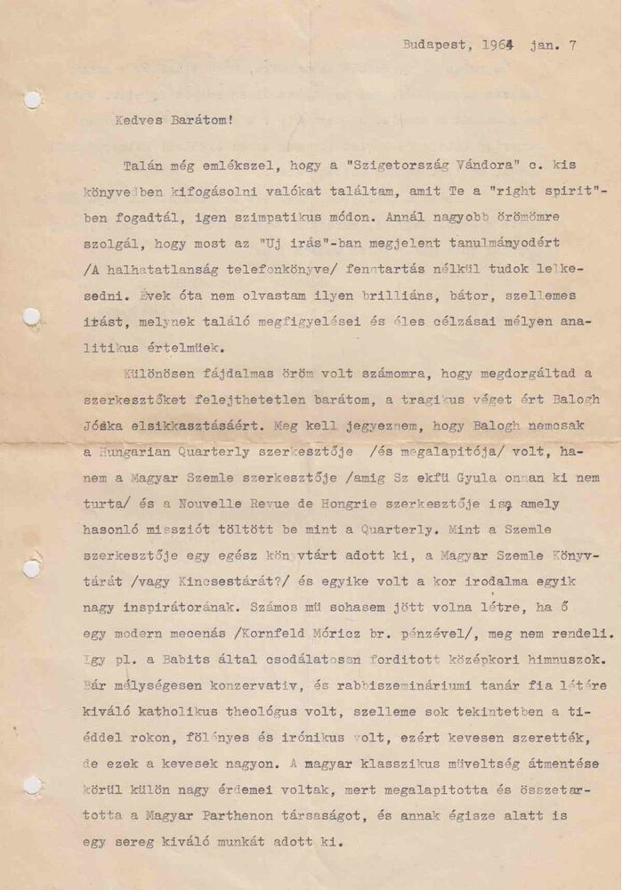  - Országh Sándor levele Ungvári Tamáshoz