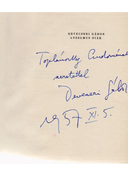 Devecseri Gábor - Anselmus diák (dedikált), Budapest 1957 antikvár könyv