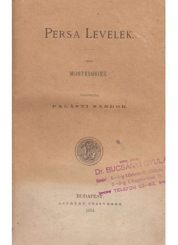 Montesquieu - Persa Levelek, Budapest 1874 antikvár könyv