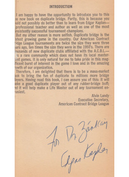 Edgar Kaplan - Duplicate Bridge (dedikált) Edgar Kaplan - Duplicate Bridge (dedikált), New York 1966 antikvár könyv