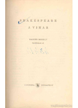 William Shakespeare - A vihar William Shakespeare - A vihar, Budapest 1957 antikvár könyv