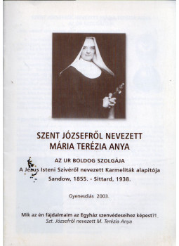 - Szent Józsefről nevezett Mária-Terézia Anya - Szent Józsefről nevezett Mária-Terézia Anya, Gyenesdiás 2003 antikvár könyv