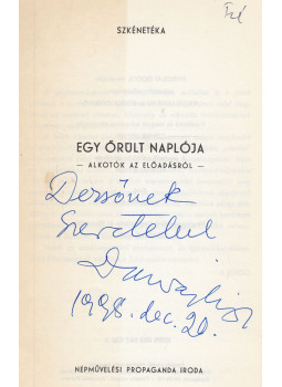  - Egy őrült naplója (Darvas Iván által dedikált), Budapest 1975 antikvár könyv