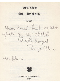 Tompa Gábor - Óra, árnyékok (dedikált), Bukarest 1989 antikvár könyv