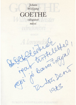 Johann Wolfgang Goethe - Wilhelm Meister vándorévei (Tandori által dedikált), Budapest 1983 antikvár könyv