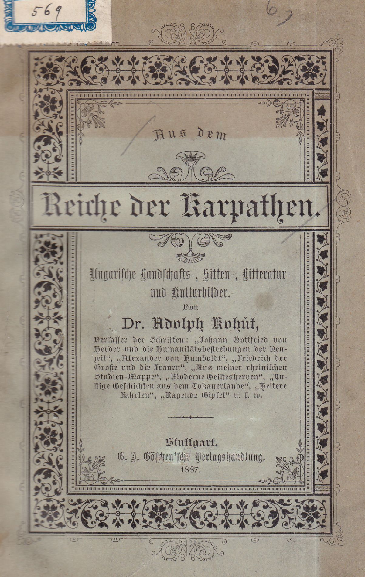 Dr. Kohut Adolf - Aus dem Reiche der Karpathen, Stuttgart 1887 antikvár könyv