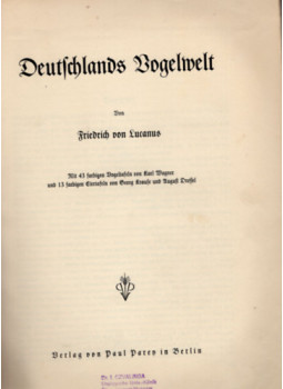 Lucanus, von Friedrich - Deutschlands Vogelwelt (Németország madárvilága) Lucanus, von Friedrich - Deutschlands Vogelwelt (Németország madárvilága), Berlin 1937 antikvár könyv