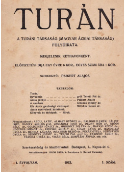Paikert Alajos - Turán I. évfolyam 1. szám Paikert Alajos - Turán I. évfolyam 1. szám, Budapest 1913 antikvár könyv