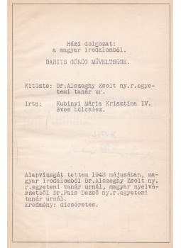 Kubinyi Mária - Babits görög műveltsége (aláírt) Kubinyi Mária - Babits görög műveltsége (aláírt), null 0 antikvár könyv