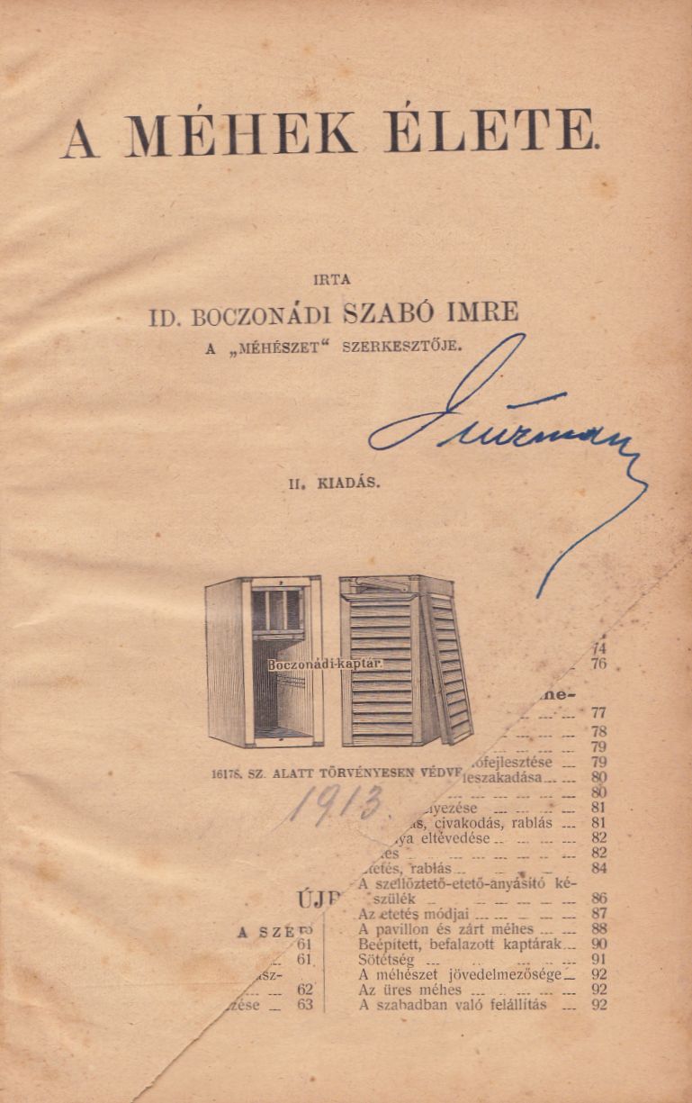 Boczonádi Szabó Imre - A méhek élete Boczonádi Szabó Imre - A méhek élete, Újpest 1913 antikvár könyv