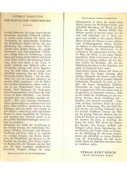 Sebestyén György - Die Schule der Verführung Sebestyén György - Die Schule der Verführung, null 1964 antikvár könyv