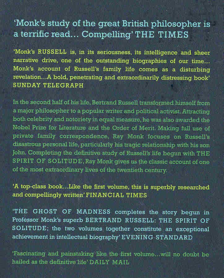MONK, RAY - Bertrand Russell: The Ghost of Madness 1921-1970