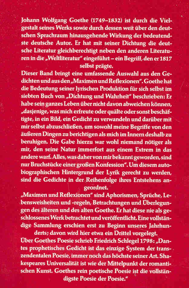 Johann Wolfgang Goethe - Gedichte, Maximen und Reflexionen