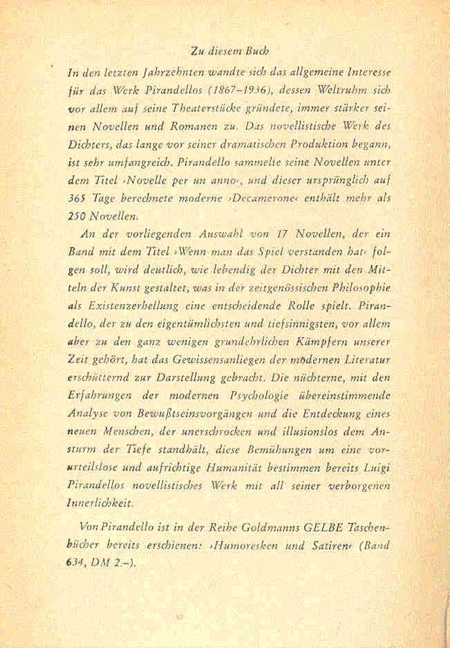 Pirandello, Luigi - Angst vor dem Glück