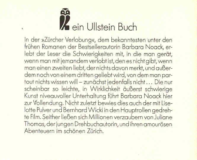 NOACK, BARBARA - Die Zürcher Verlobung