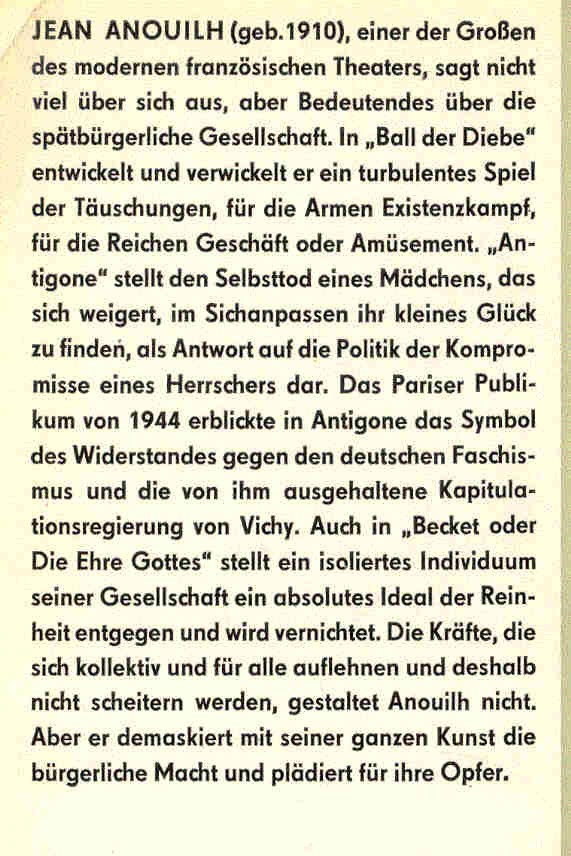 Anouilh, Jean - Drei Stücke: Ball der Diebe; Antigone; Bekcet oder Die Ehre Gottes