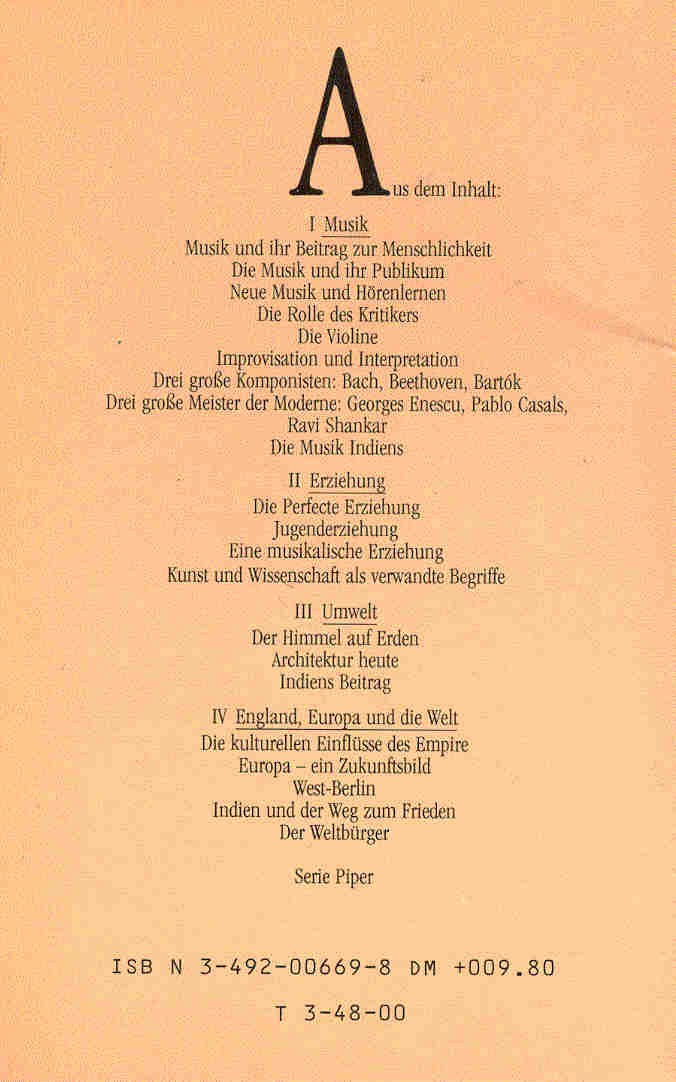 Menuhin, Yehudi - Variationen - Betrachtungen zu Musik und Zeit