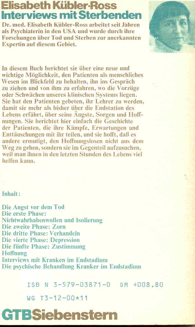 KÜBLER-ROSS, ELISABETH - Interviews mit Sterbenden