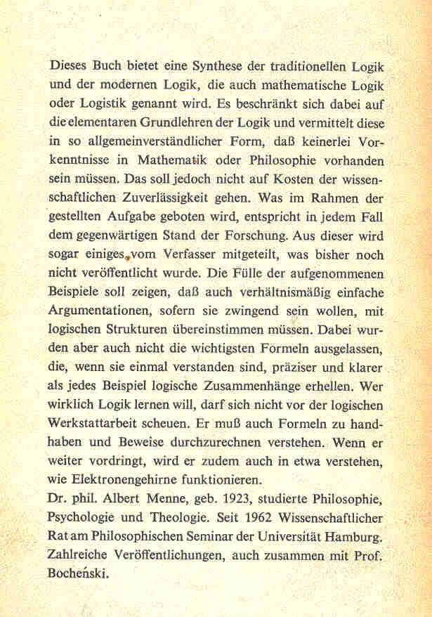 MENNE, ALBERT - Einführung in die Logik