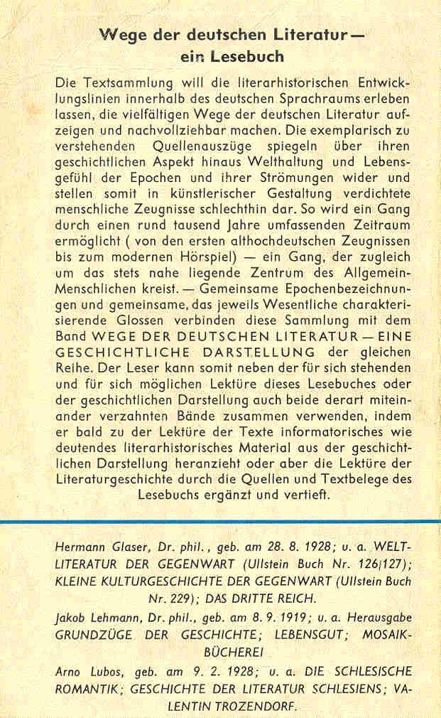 GLASER - LEHMANN - LUBOS - Wege der deutschen Literatur