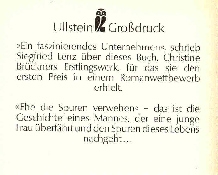 BRÜCKNER, CHRISTINE - Ehe die Spuren verwehen