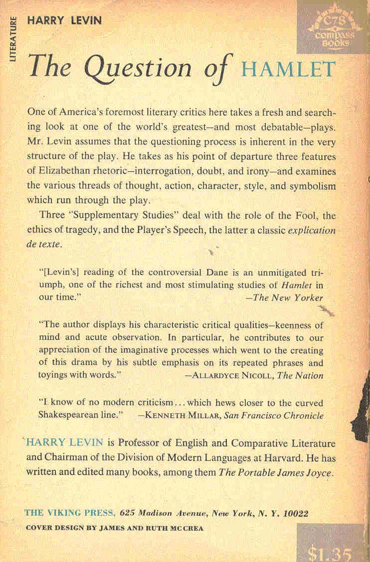 LEVIN, HARRY - The Question of Hamlet