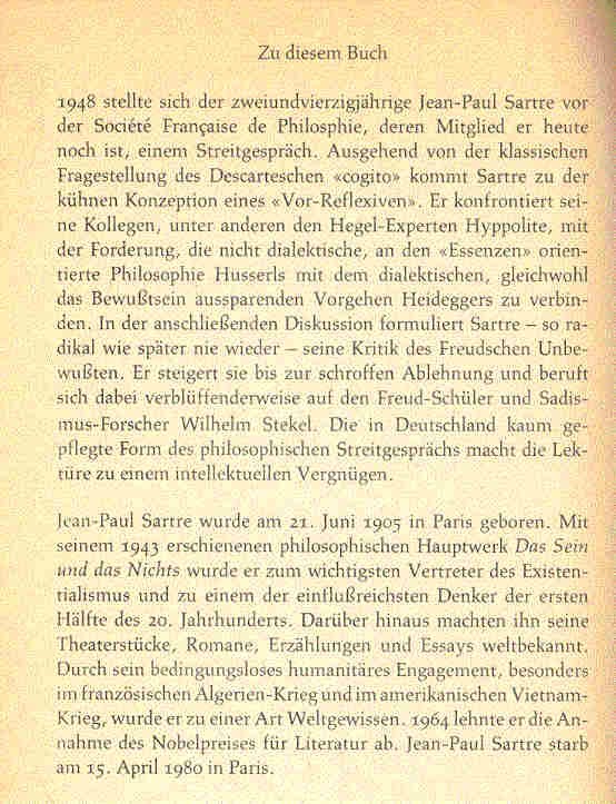 Sartre, Jean-Paul - Bewußtsein und Selbsterkenntnis