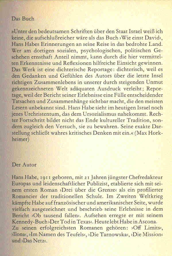 Habe, Hans - Wie einst David Entscheidung in Israel