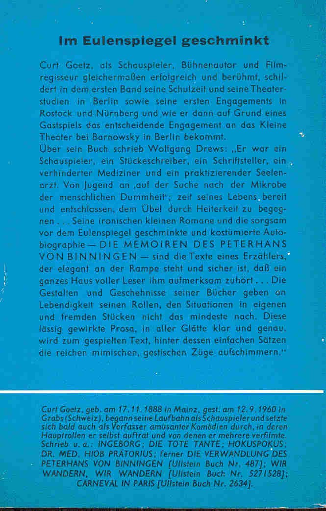 GOETZ, CURT - Die Memoiren des Peterhans von Binningen
