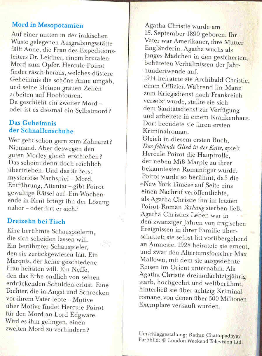 Agatha Christie - Mord in Mesopotamien (Eredeti cím: Murder in Mesopotamia), Das Geheimnis der Schnallenschuhe (Eredeti cím: The Patriotic Murders), Dreizehn bei Tisch (Eredeti cím:Lord Edgware Dies)