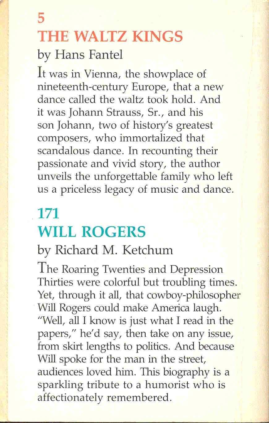 Great Biographies in Large Type - FANTEL, HANS - The Waltz Kings, KETCHUM, RICHARD: Will Rogers