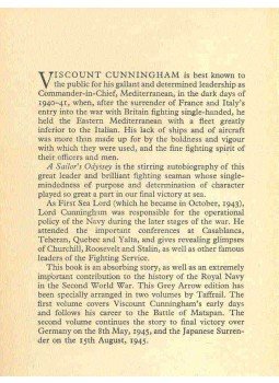 CUNNINGHAM - A Sailor's Odyssey - Early days to Matapan. The Autobiography of Admiral of the Fleet Viscount Cunningham of Hyndhope, null 1945 antikvár könyv