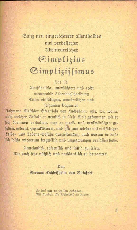 GRIMMELSHAUSEN, HANS JAKOB CHRISTOPH VON - Simplissimus I-II.