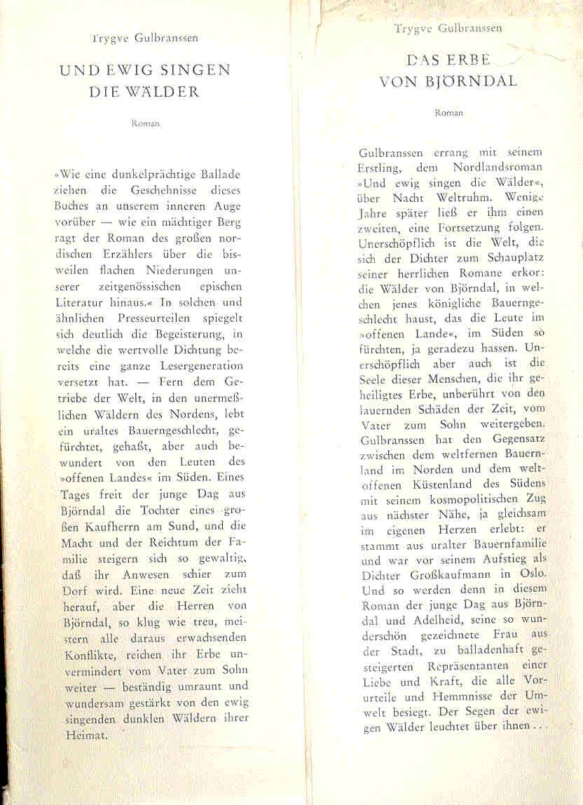 Gulbranssen, Trygve - Und ewig singen die Wälder, Das Erbe von Björndal