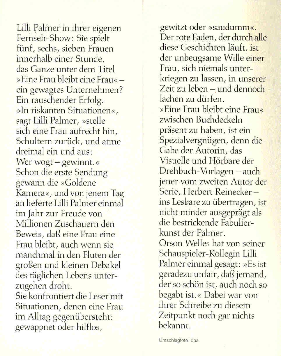 Palmer, Lilli - Eine Frau bleibt eine Frau