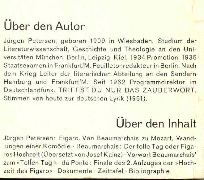 PETERSEN, JÜRGEN - Die Hochzeit des Figaro - Dichtung und Wirklichkeit