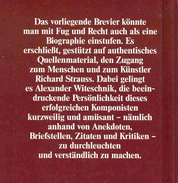 WITESCHNIK, ALEXANDER - Geht all's recht am Schnürl - oder Richard Strauss in Geschichten und Anekdoten