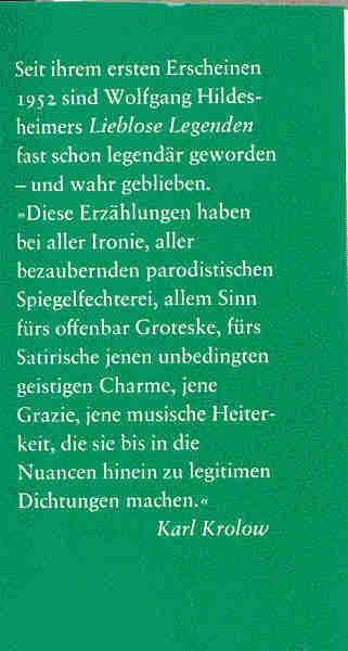 Hildesheimer, Wolfgang - Lieblose Legenden