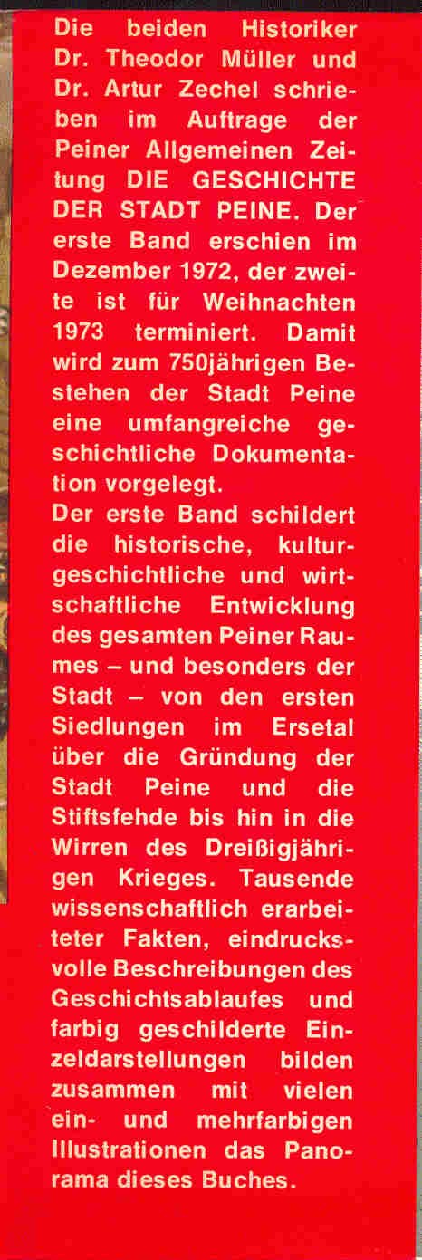 MÜLLER, THEODOR DR. - ZECHEL, ARTUR DR. - Die Geschichte der Stadt Peine Band I.: Von den Anfängen bis zum Ende des Dreißigjährigen Krieges