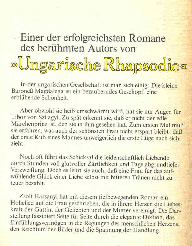 HARSÁNYI, ZSOLT VON - Mit den Augen einer Frau