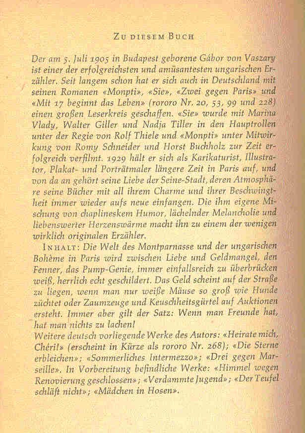 VASZARY, GÁBOR VON - Wenn man Freunde hat - Pariser Geschichten