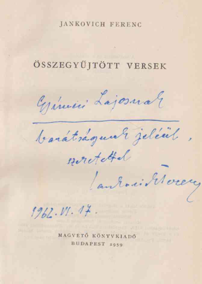Jankovich Ferenc - Összegyűjtött versek (dedikált)