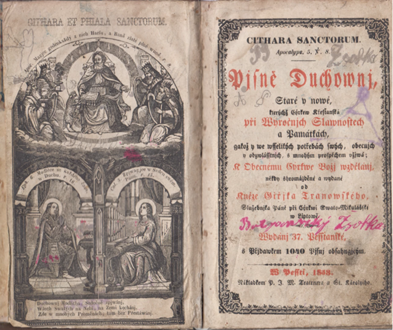Třanovský, Jiří - Cithara Sanctorum Pisně Duchownj, Staré y nové, kterých Cýrkew Křestanská při Wýročnjch Slawnostech […] Knéze Giřjka Tranowského. – Phiala Sanctorum. – Přjdawek pronikawých nowých, y některych starych Pjsnj. [Három evangélikus imádságoskönyv egybekötve.] előnézeti kép