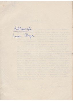 Blaga, Lucian, Porumbacu, Veronica, Giurgiuca, Emil - Lucian Blaga román költő önéletrajzának és publikációs listájának autográf tisztázata,  1958 antikvár könyv